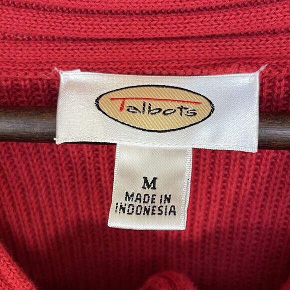 Talbots 1-Button Cardigan Sweater Women M Red‎ Long Sleeve Tie-Neck Knit Cotton - Picture 11 of 14